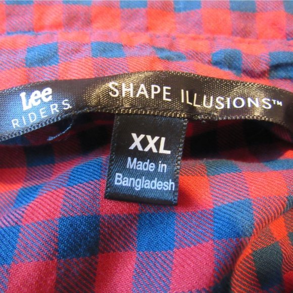 LEE RIDERS Shape Illusions Red & Navy Plaid Button Up Casual Shirt | Plus XXL - Picture 6 of 6